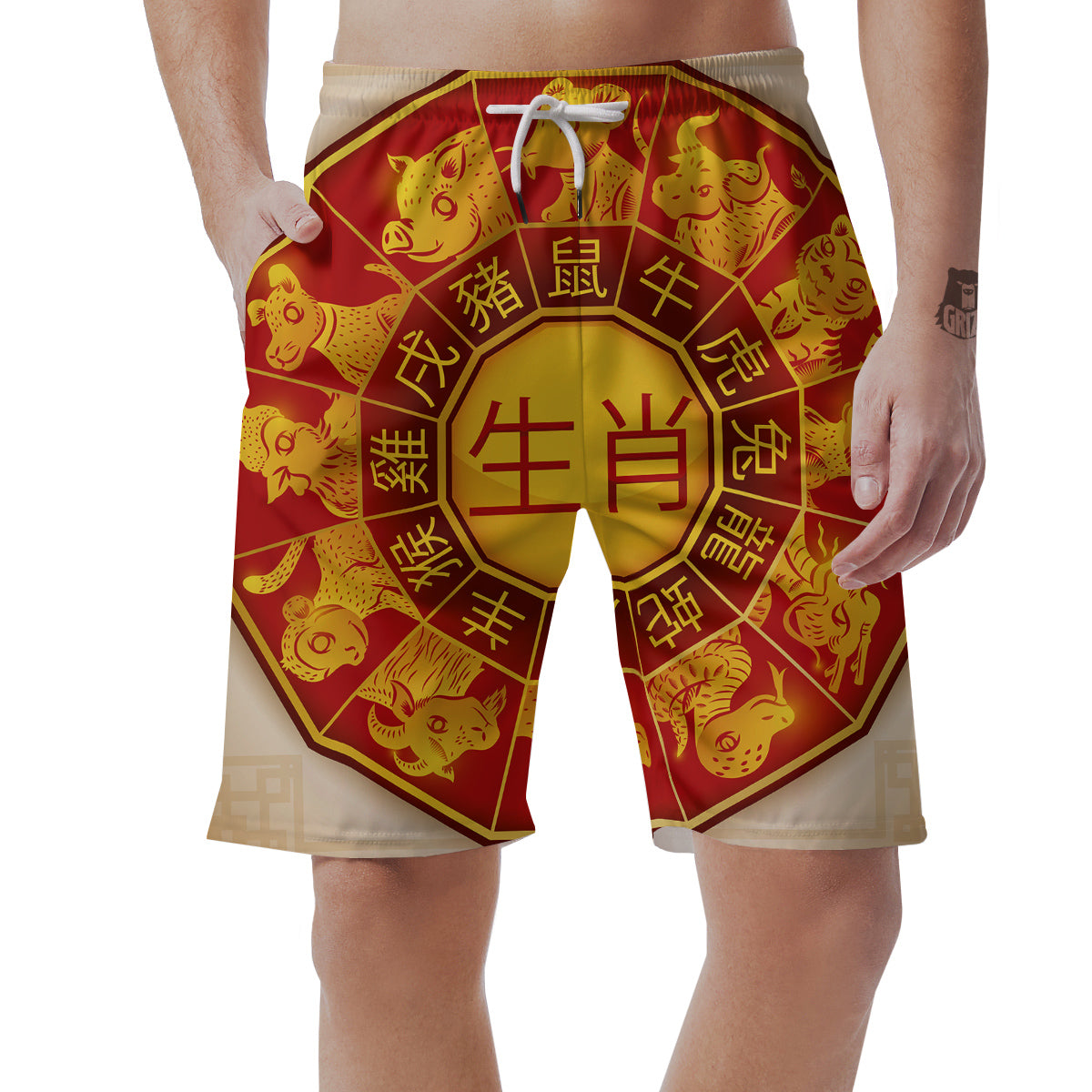 Zodiac Wheel Colourful Chinese Print Men's Shorts-grizzshop
