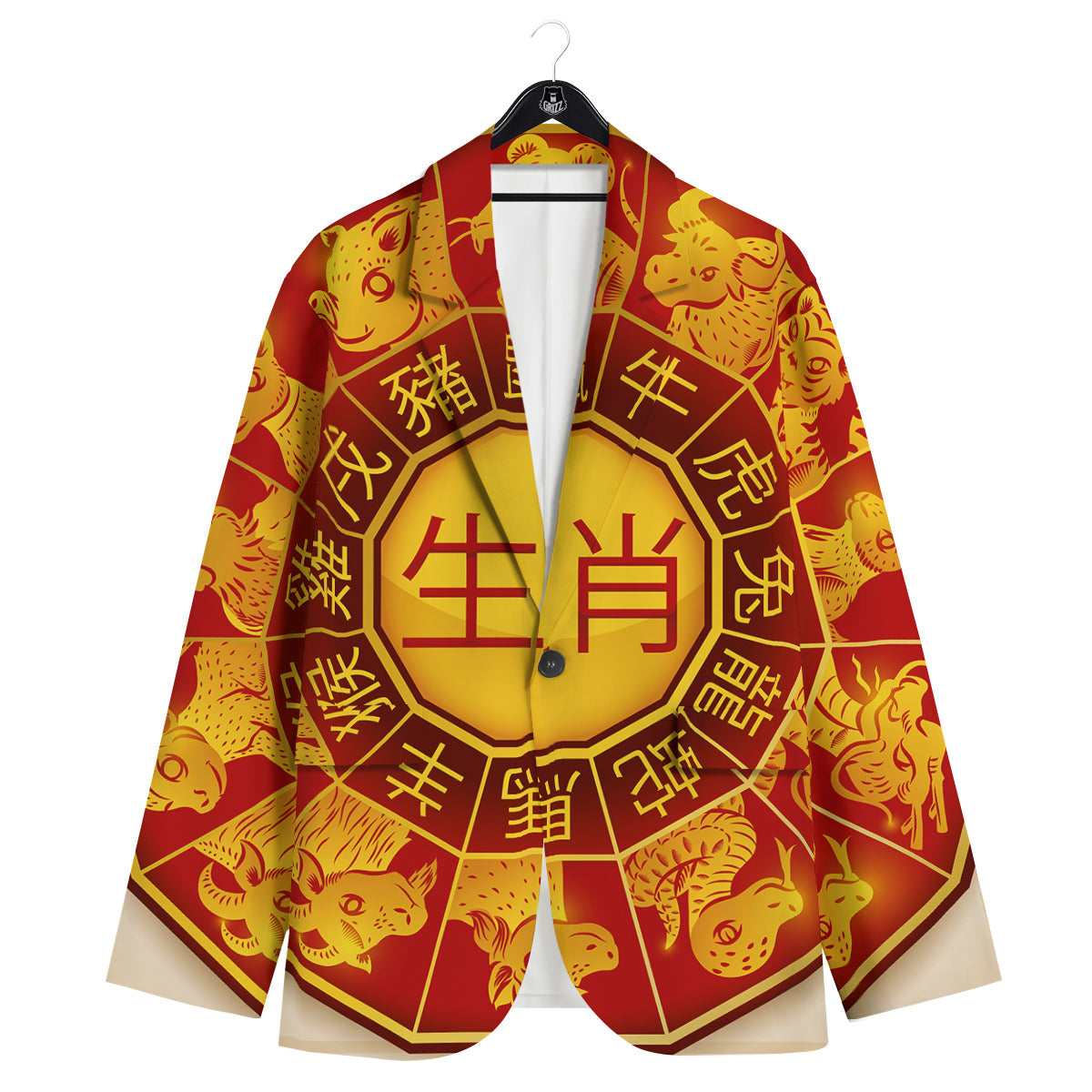 Zodiac Wheel Colourful Chinese Print Men's Sport Coat-grizzshop