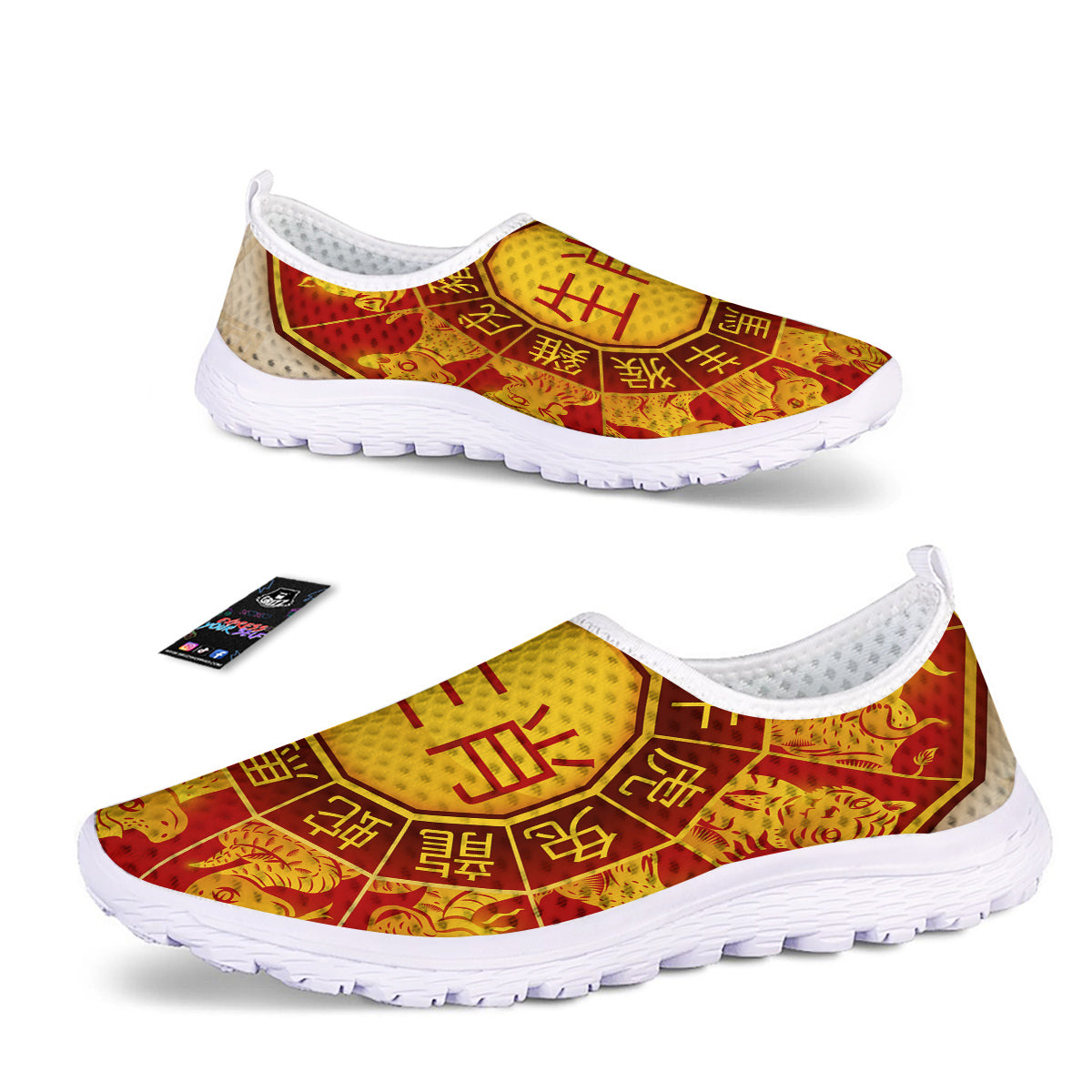 Zodiac Wheel Colourful Chinese Print Nurse Shoes-grizzshop