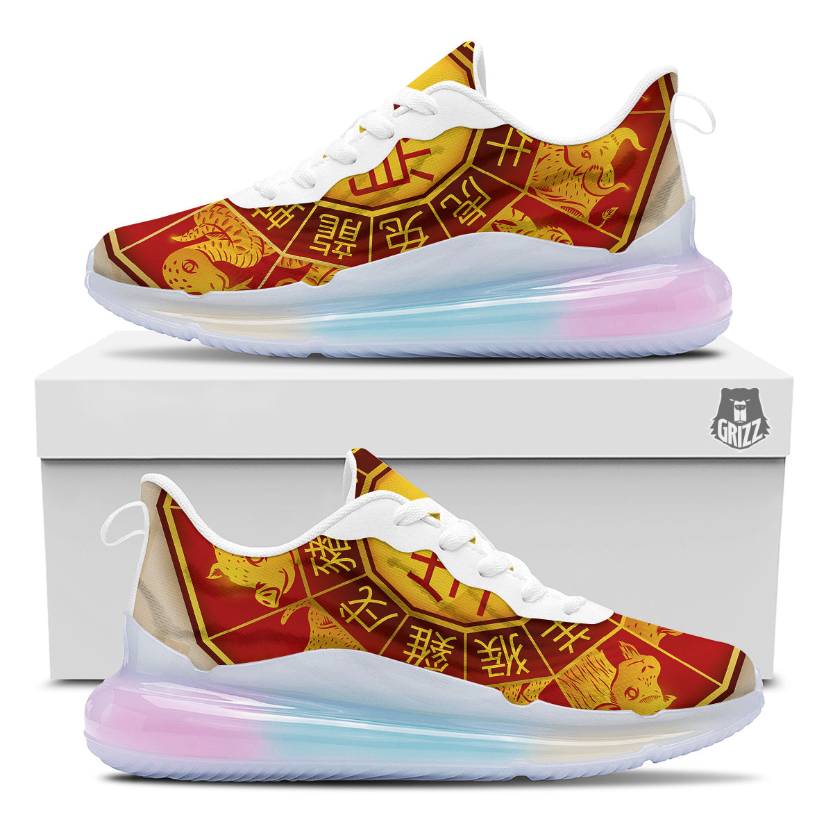 Zodiac Wheel Colourful Chinese Print Running Sneakers-grizzshop