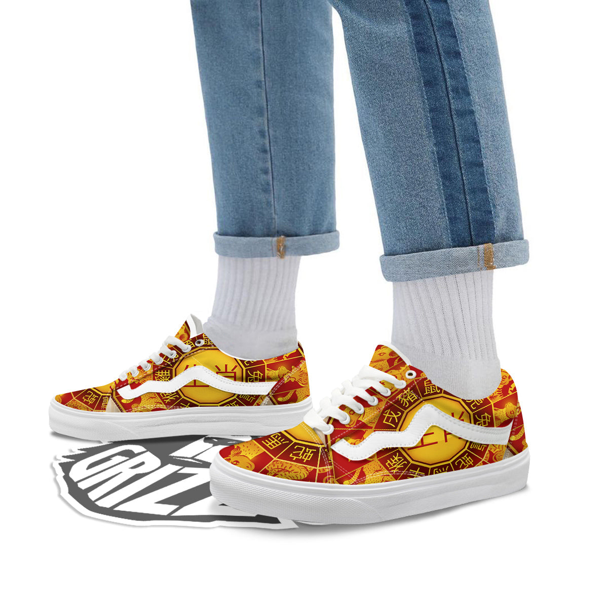 Zodiac Wheel Colourful Chinese Print Skate Shoes-grizzshop