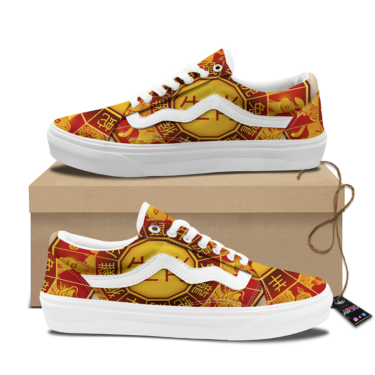 Zodiac Wheel Colourful Chinese Print Skate Shoes-grizzshop