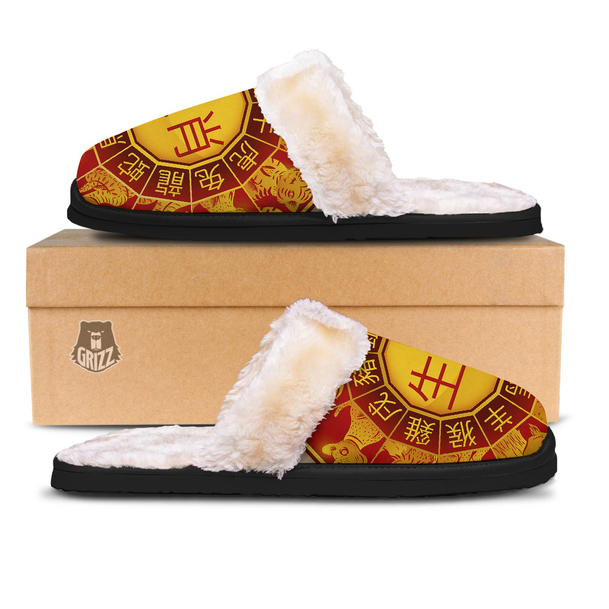Zodiac Wheel Colourful Chinese Print Slippers-grizzshop