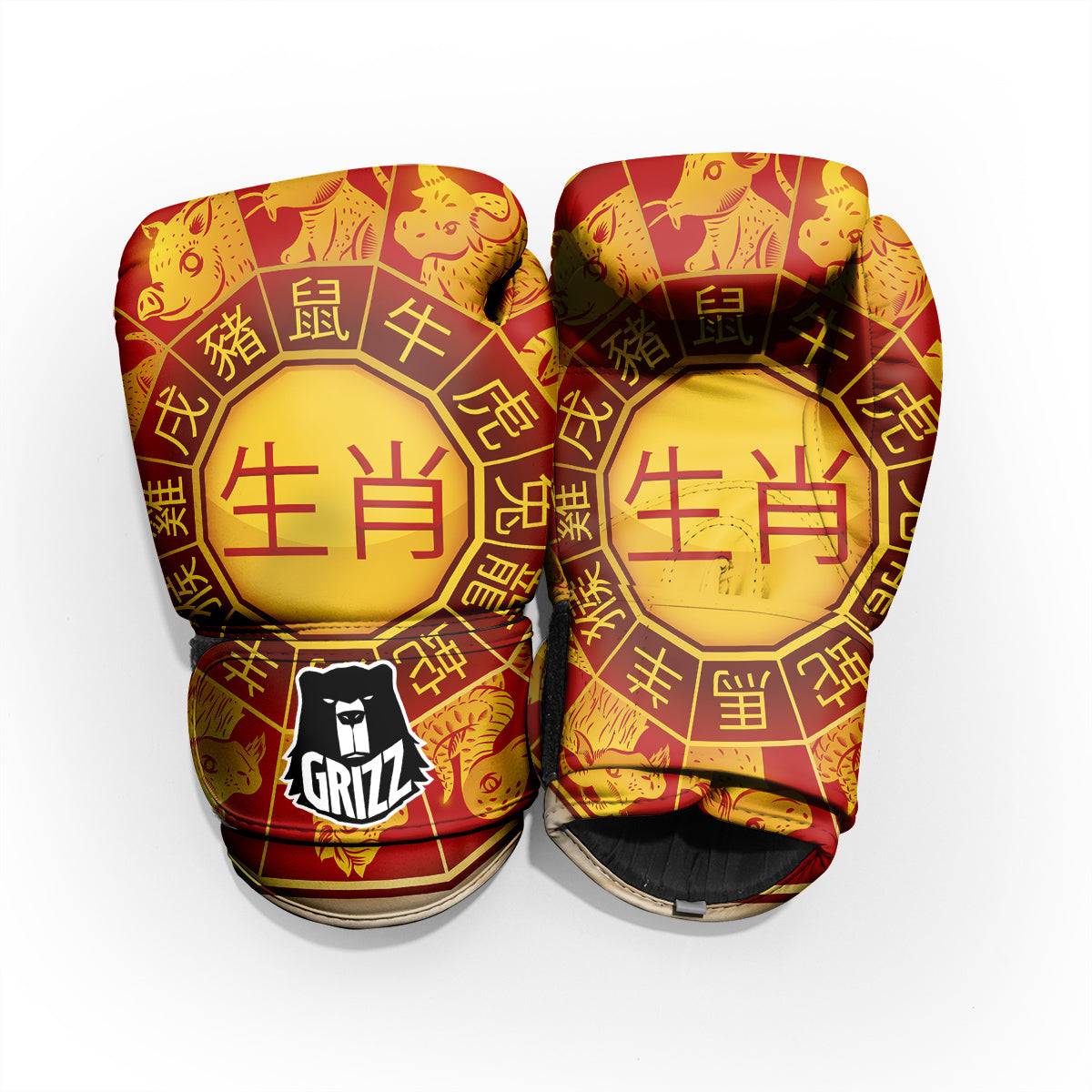 Zodiac Wheel Colourful Chinese Print Pro Boxing Glove