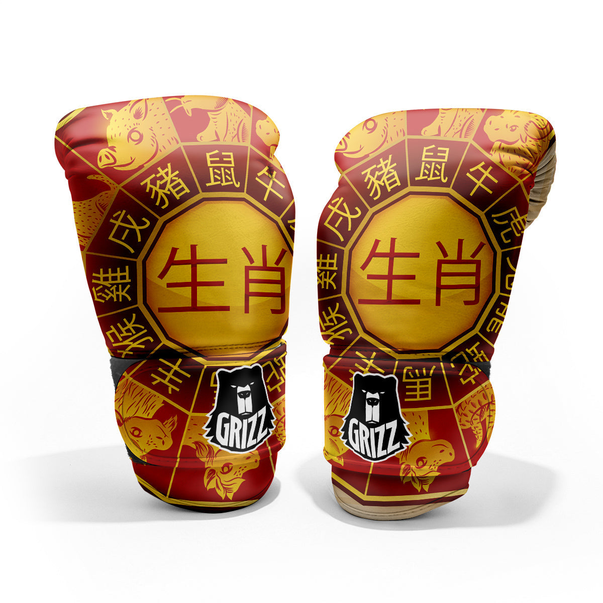 Zodiac Wheel Colourful Chinese Print Pro Boxing Glove