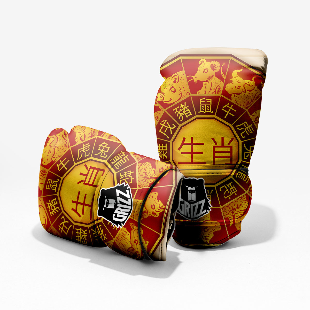Zodiac Wheel Colourful Chinese Print Pro Boxing Glove