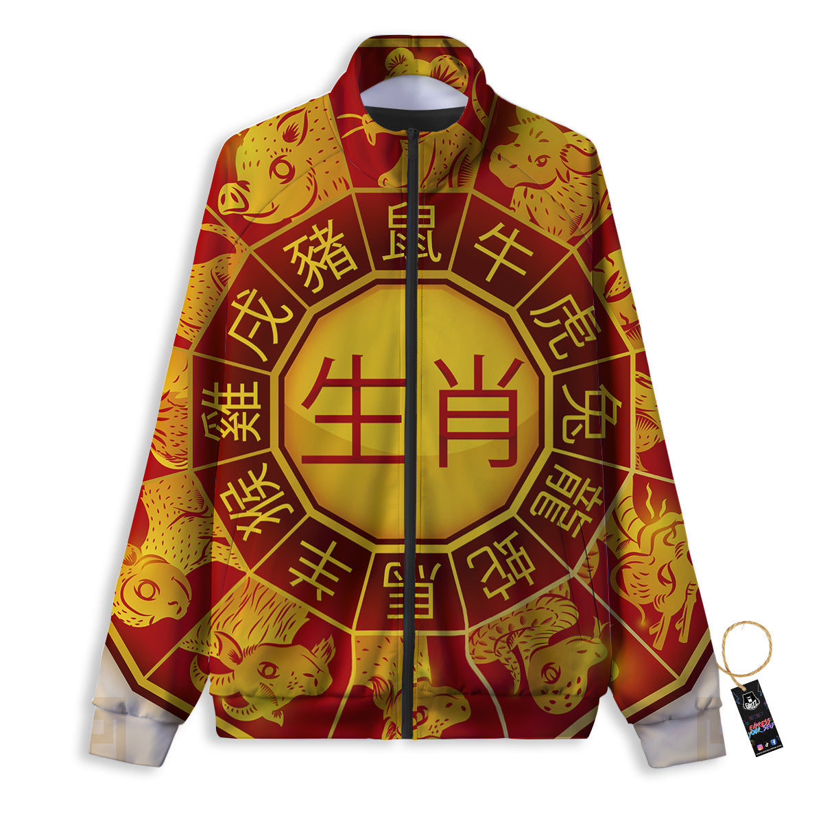 Zodiac Wheel Colourful Chinese Print Track Jacket-grizzshop
