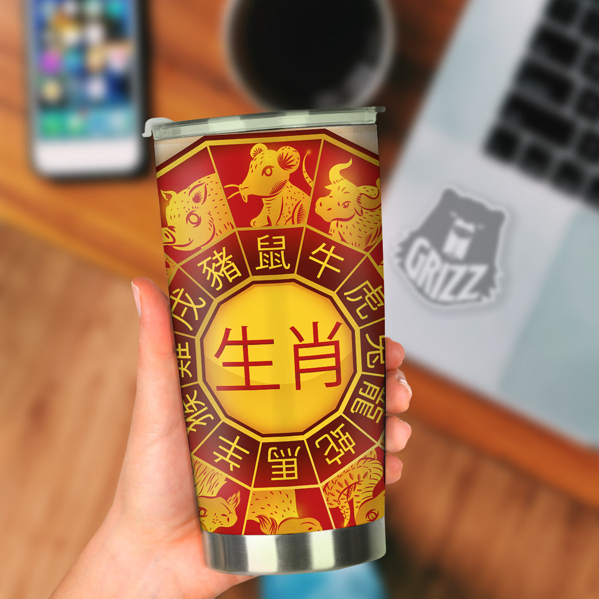 Zodiac Wheel Colourful Chinese Print Tumbler-grizzshop