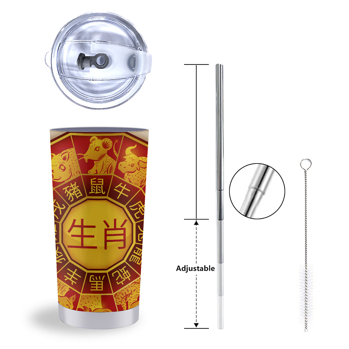 Zodiac Wheel Colourful Chinese Print Tumbler-grizzshop