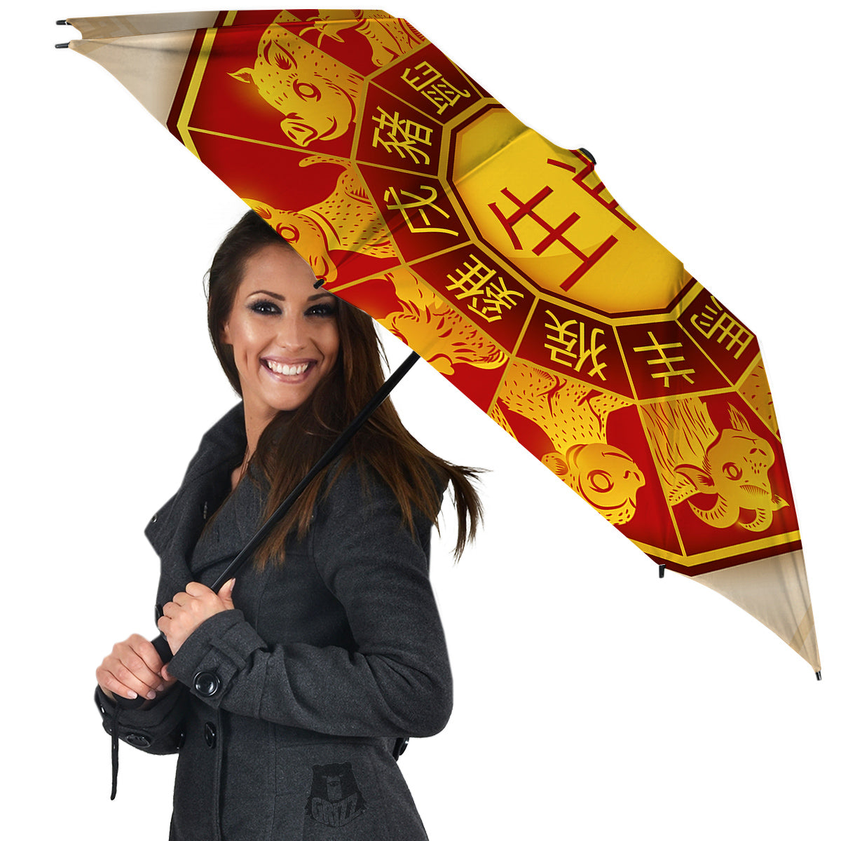 Zodiac Wheel Colourful Chinese Print Umbrella-grizzshop