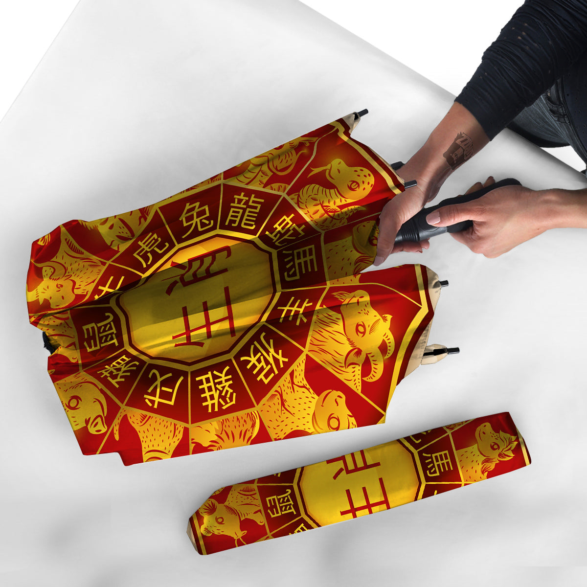 Zodiac Wheel Colourful Chinese Print Umbrella-grizzshop