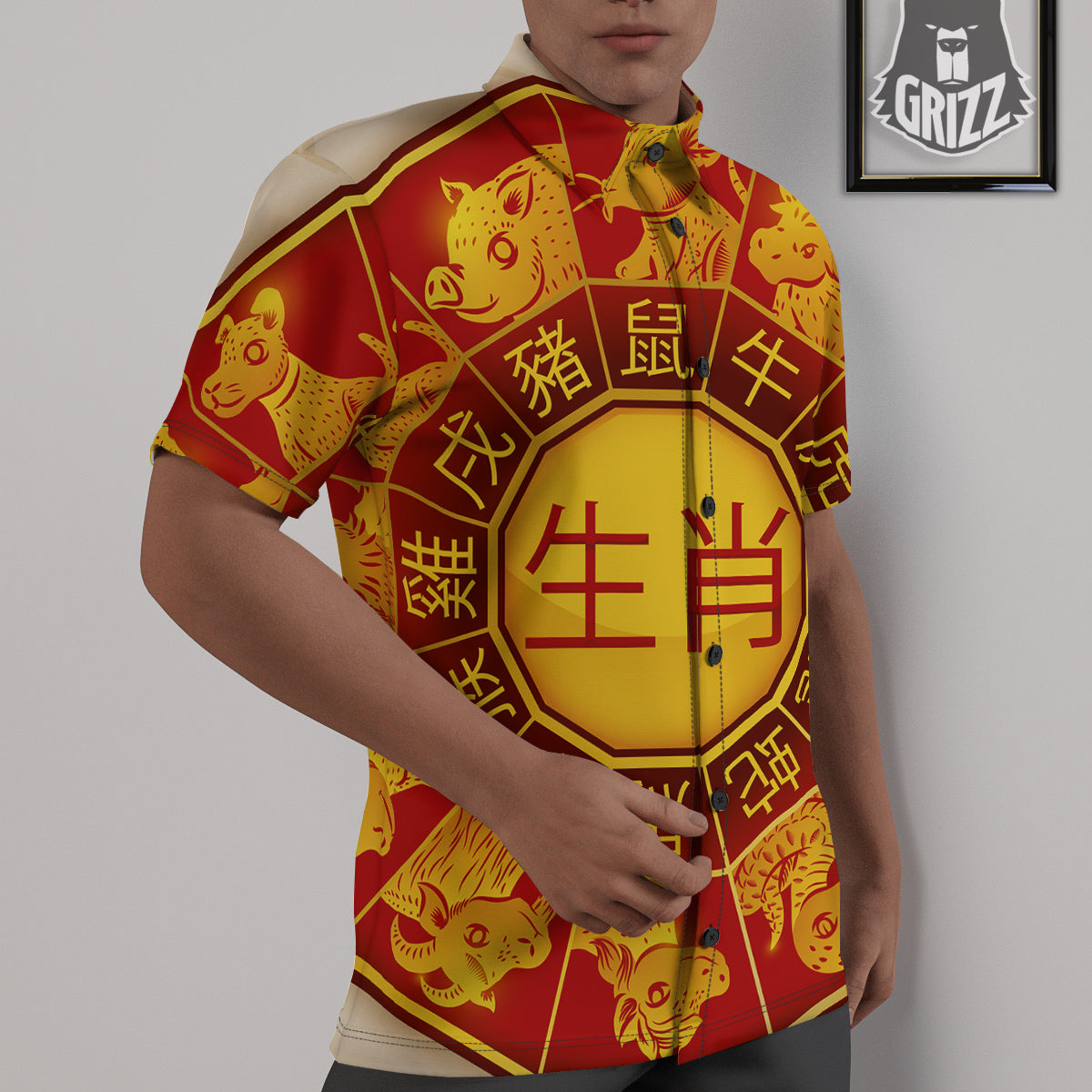 Zodiac Wheel Colourful Chinese Print Untucked Shirts-grizzshop