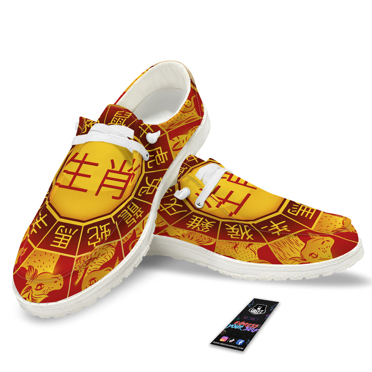 Zodiac Wheel Colourful Chinese Print White Loafers-grizzshop