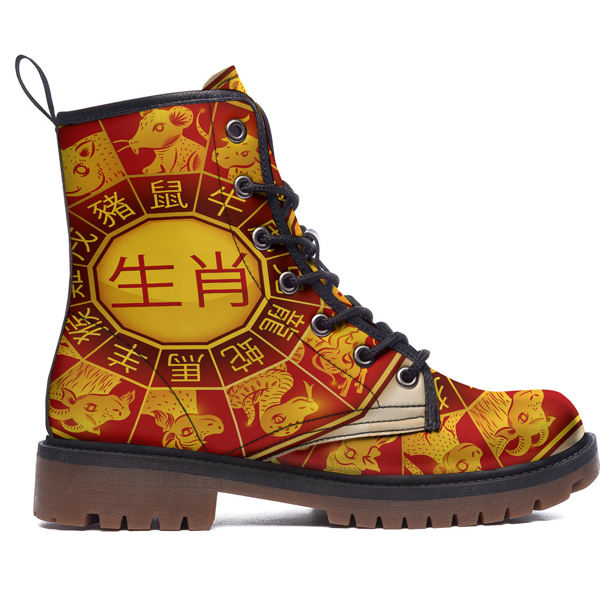 Zodiac Wheel Colourful Chinese Print Work Boots-grizzshop