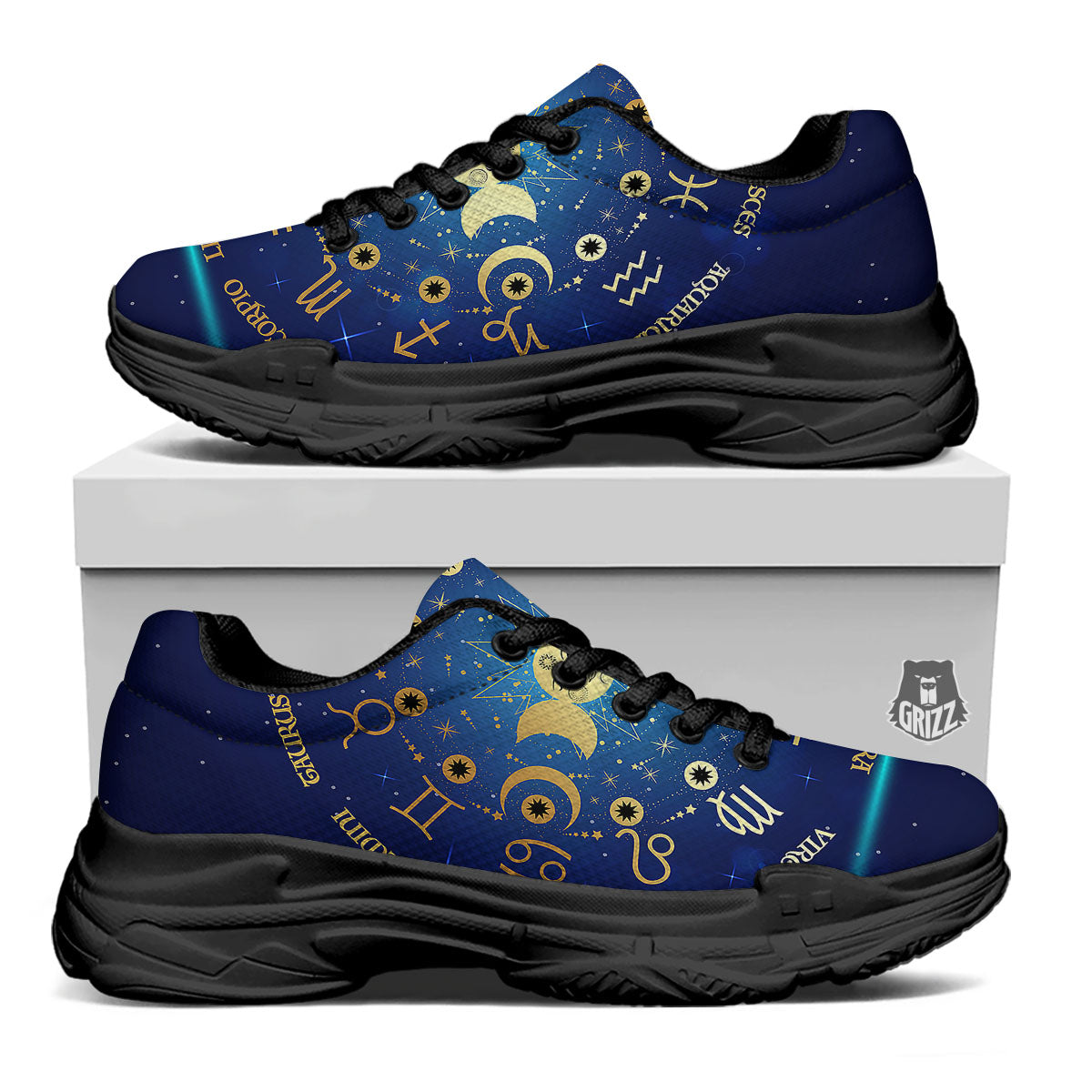 Zodiac Wheel Galaxy Print Black Chunky Shoes-grizzshop