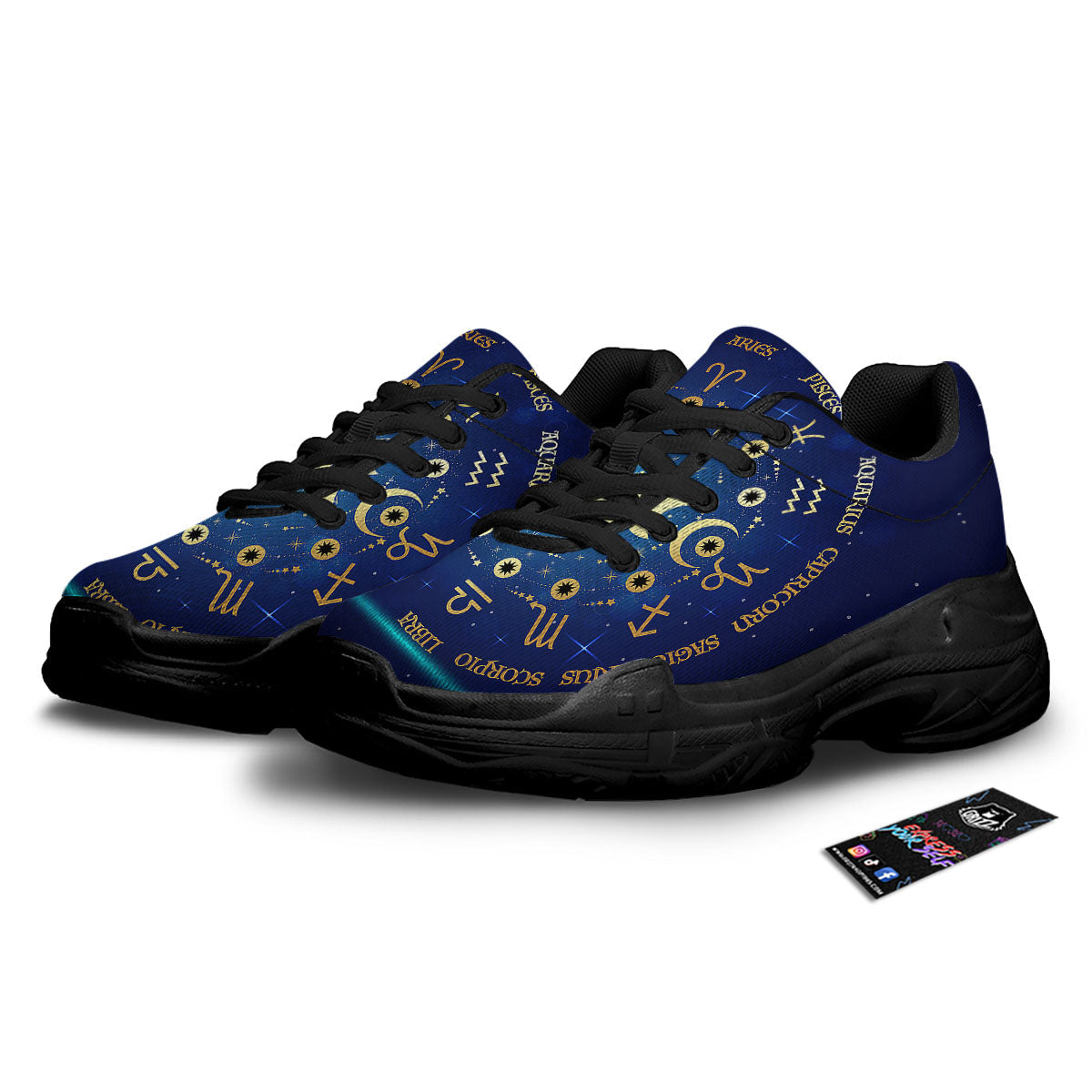 Zodiac Wheel Galaxy Print Black Chunky Shoes-grizzshop