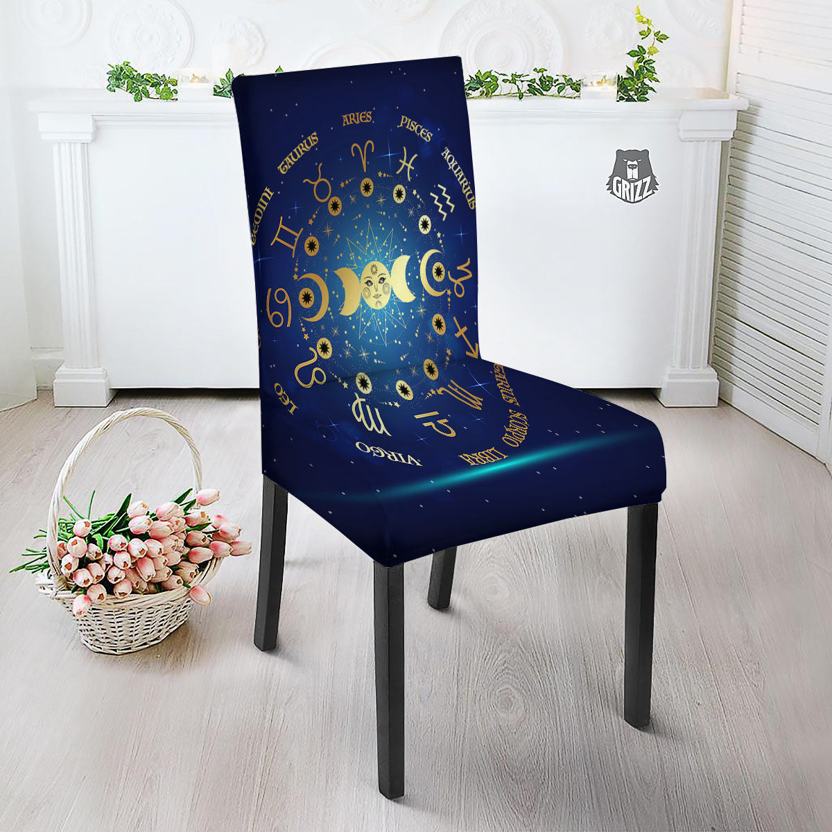 Zodiac Wheel Galaxy Print Dining Chair Slipcover-grizzshop