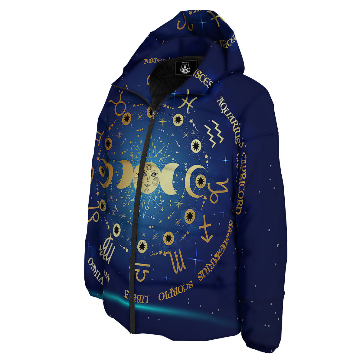 Zodiac Wheel Galaxy Print Down Jacket-grizzshop