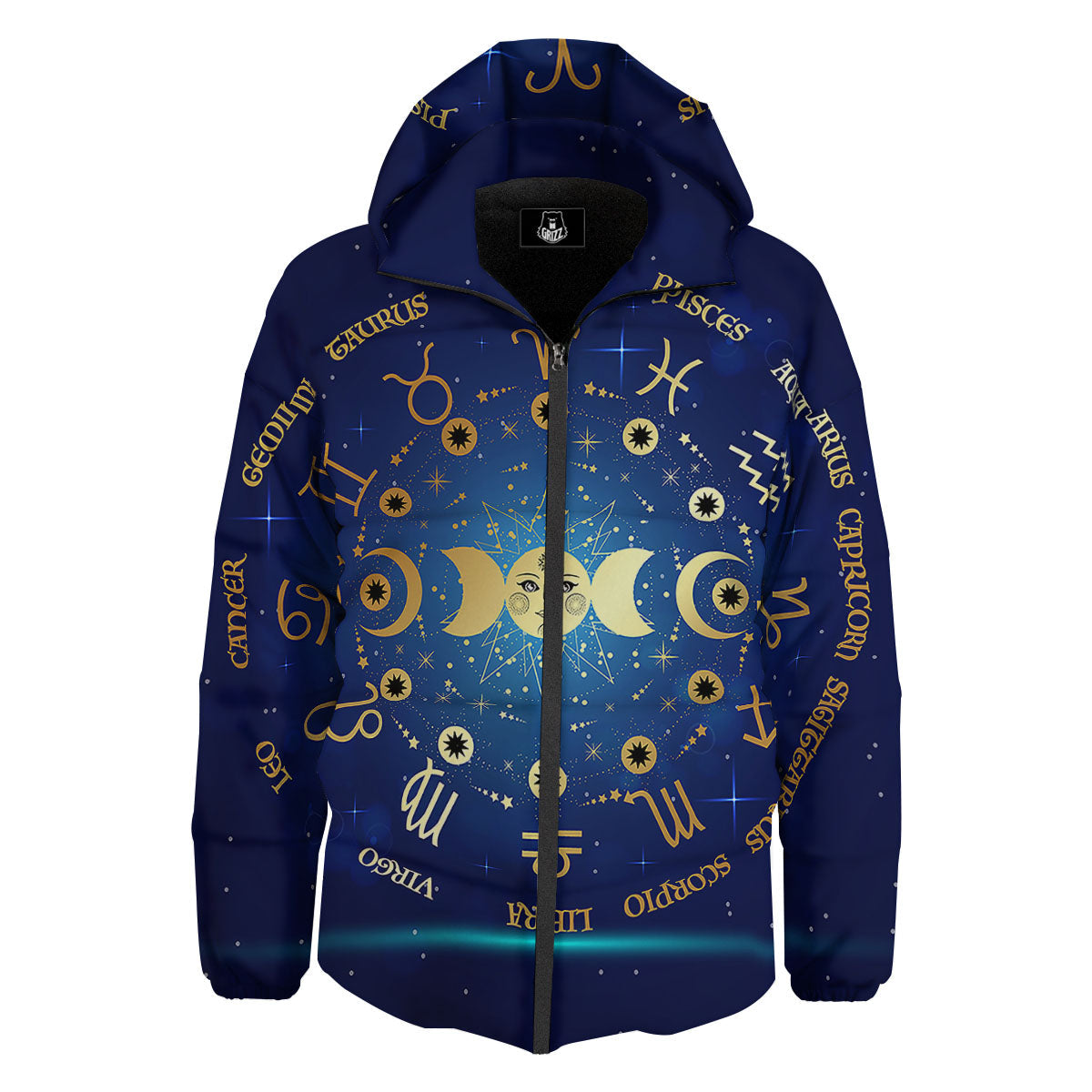 Zodiac Wheel Galaxy Print Down Jacket-grizzshop