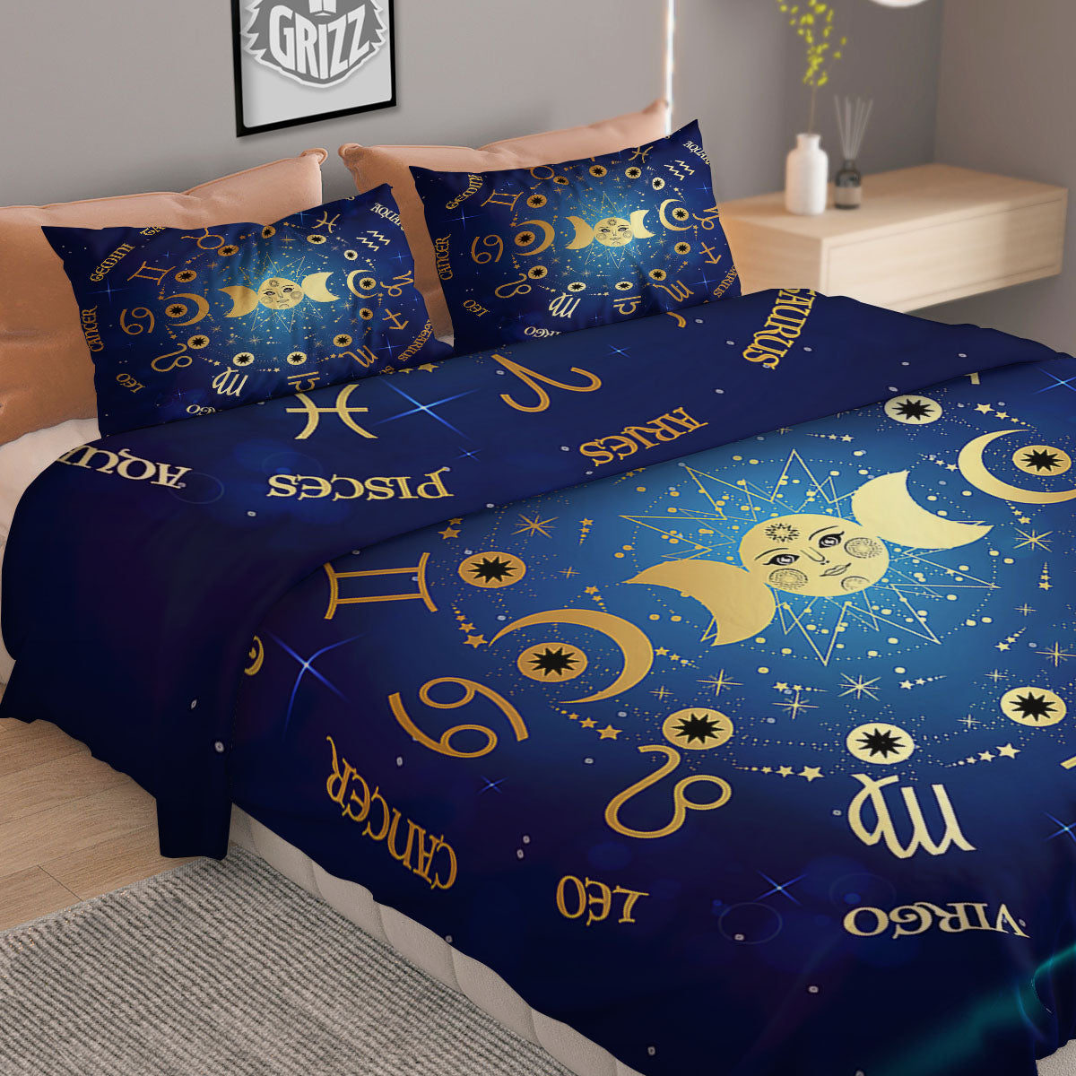 Zodiac Wheel Galaxy Print Duvet Cover Bedding Set