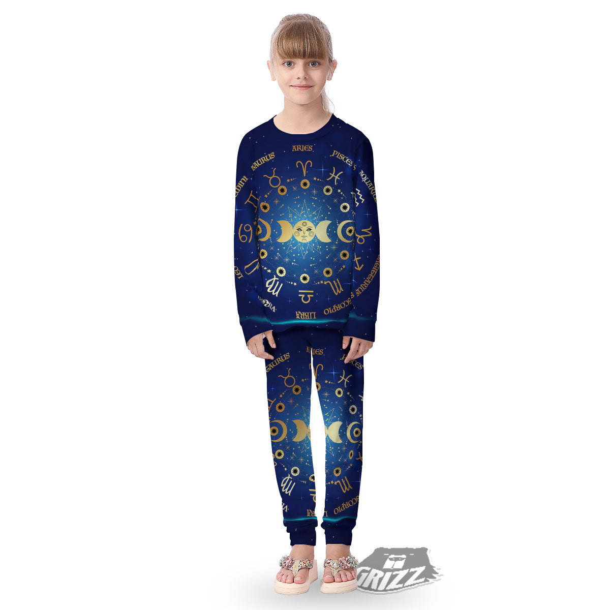 Zodiac Wheel Galaxy Print Kid's Pajamas-grizzshop