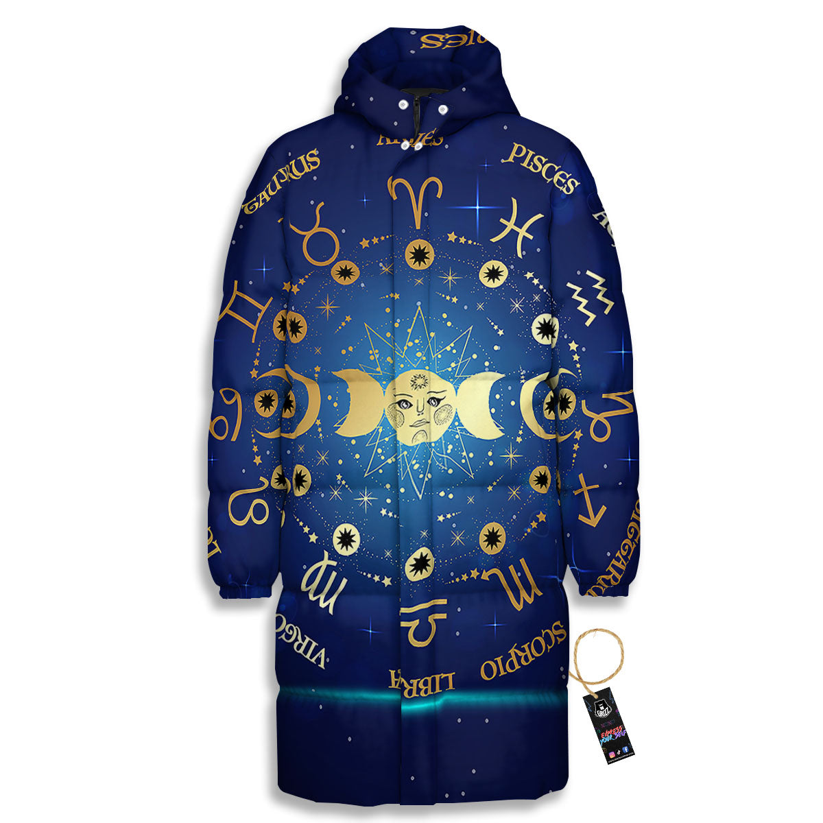 Zodiac Wheel Galaxy Print Long Down Jacket