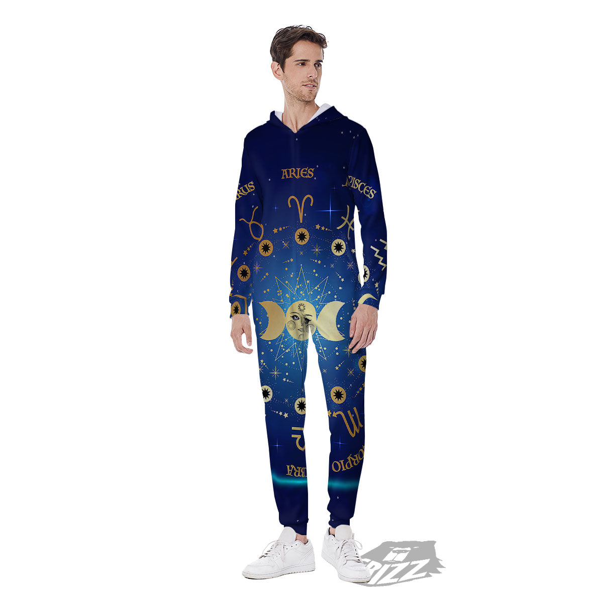 Zodiac Wheel Galaxy Print Men's Jumpsuit-grizzshop