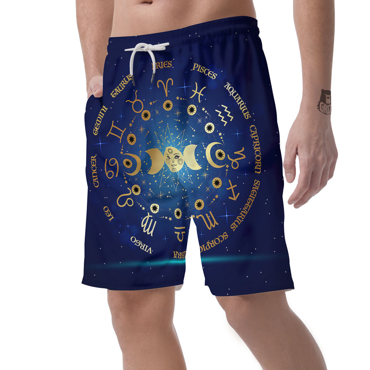 Zodiac Wheel Galaxy Print Men's Shorts-grizzshop
