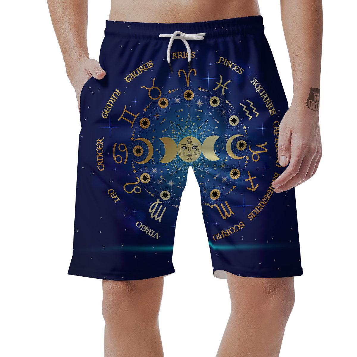 Zodiac Wheel Galaxy Print Men's Shorts-grizzshop