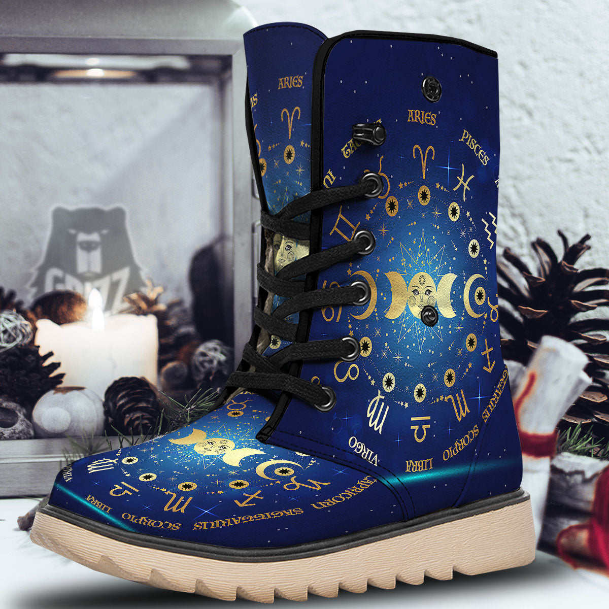 Zodiac Wheel Galaxy Print Snow Boots-grizzshop