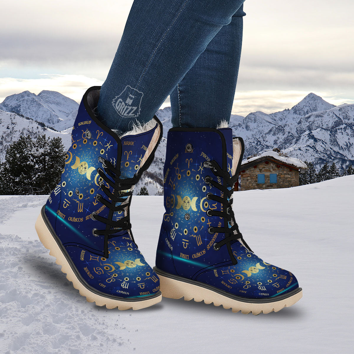 Zodiac Wheel Galaxy Print Snow Boots-grizzshop