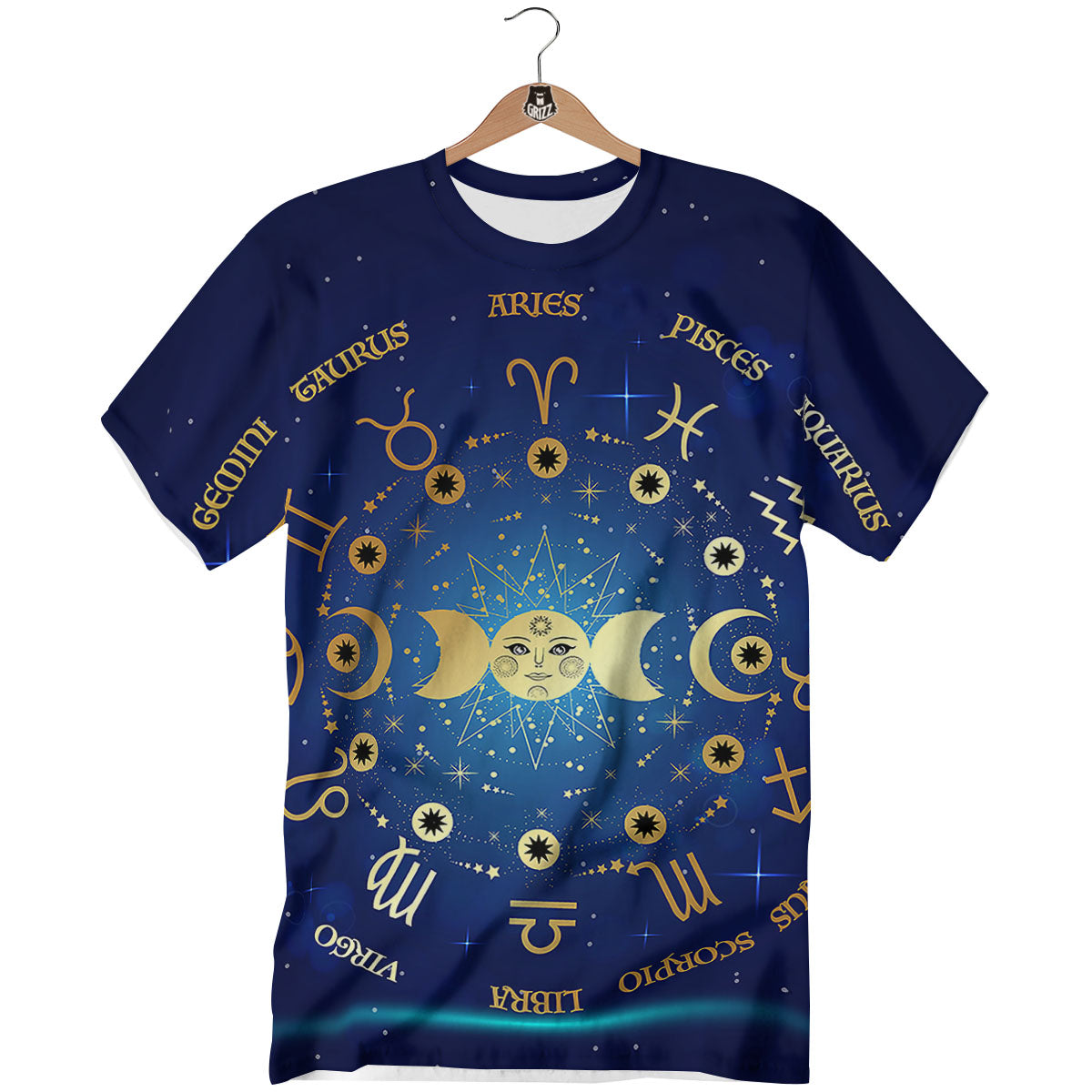 Zodiac Wheel Galaxy Print T-Shirt-grizzshop