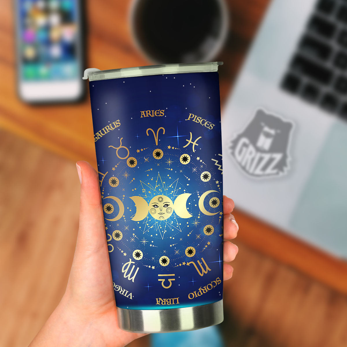 Zodiac Wheel Galaxy Print Tumbler-grizzshop