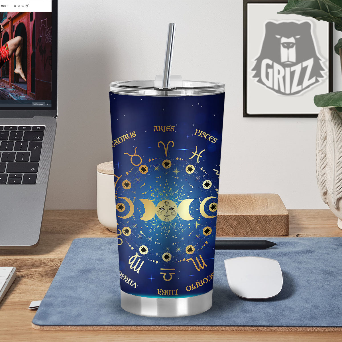 Zodiac Wheel Galaxy Print Tumbler-grizzshop