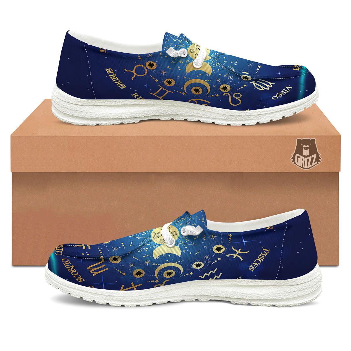 Zodiac Wheel Galaxy Print White Loafers-grizzshop