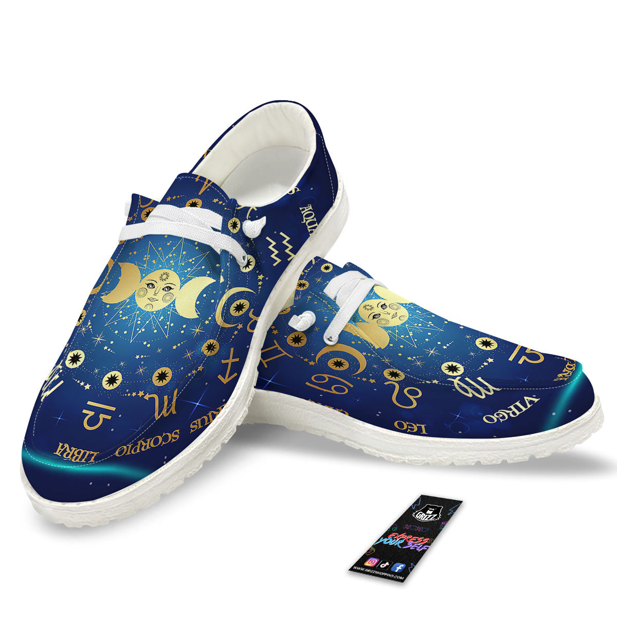 Zodiac Wheel Galaxy Print White Loafers-grizzshop