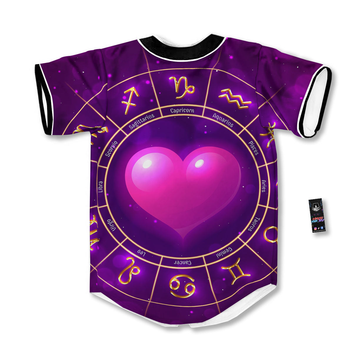 Zodiac Wheel Pink Heart Print Baseball Jersey-grizzshop