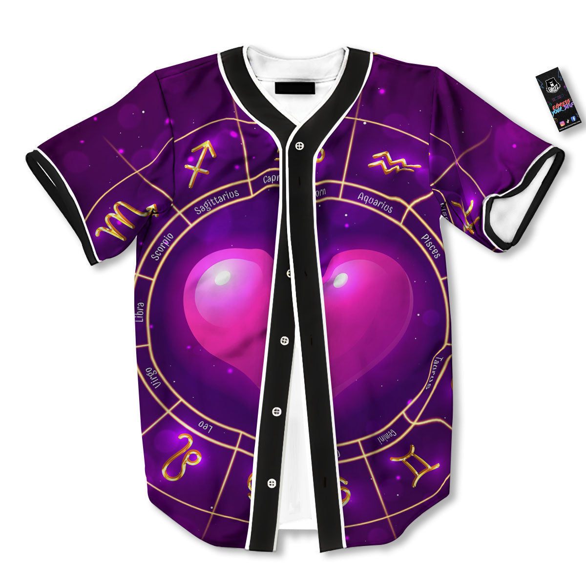 Zodiac Wheel Pink Heart Print Baseball Jersey-grizzshop
