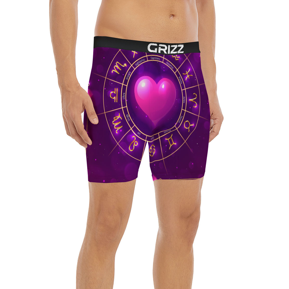 Zodiac Wheel Pink Heart Print Boxer Briefs-grizzshop