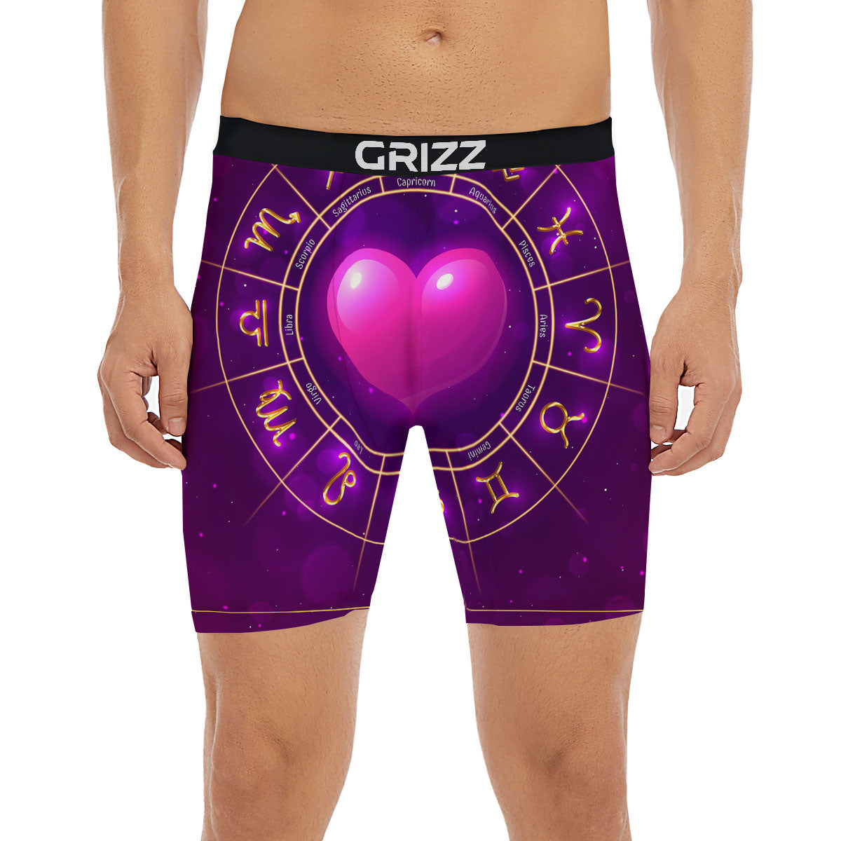 Zodiac Wheel Pink Heart Print Boxer Briefs-grizzshop