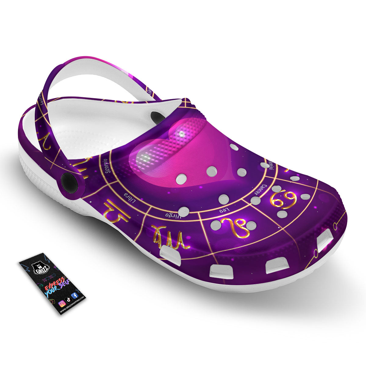 Zodiac Wheel Pink Heart Print Clog-grizzshop