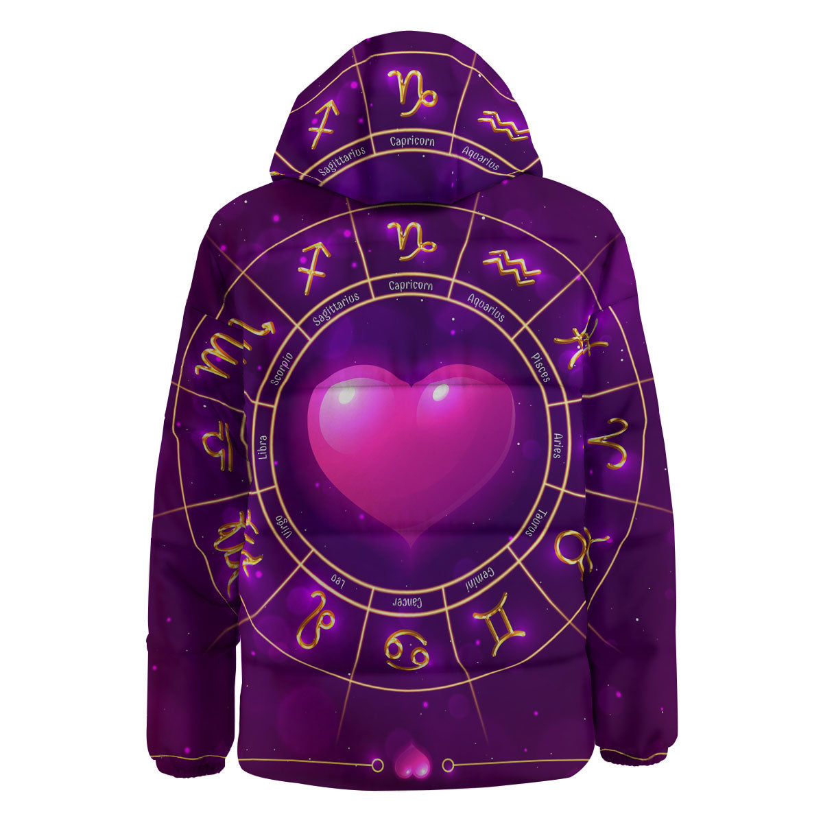Zodiac Wheel Pink Heart Print Down Jacket-grizzshop