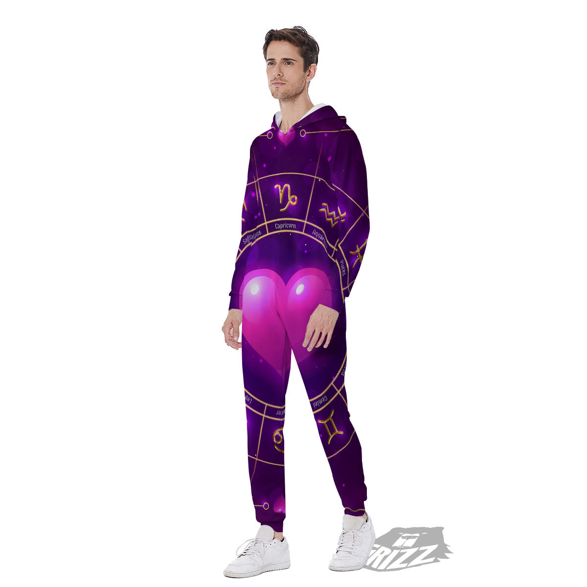 Zodiac Wheel Pink Heart Print Men's Jumpsuit-grizzshop