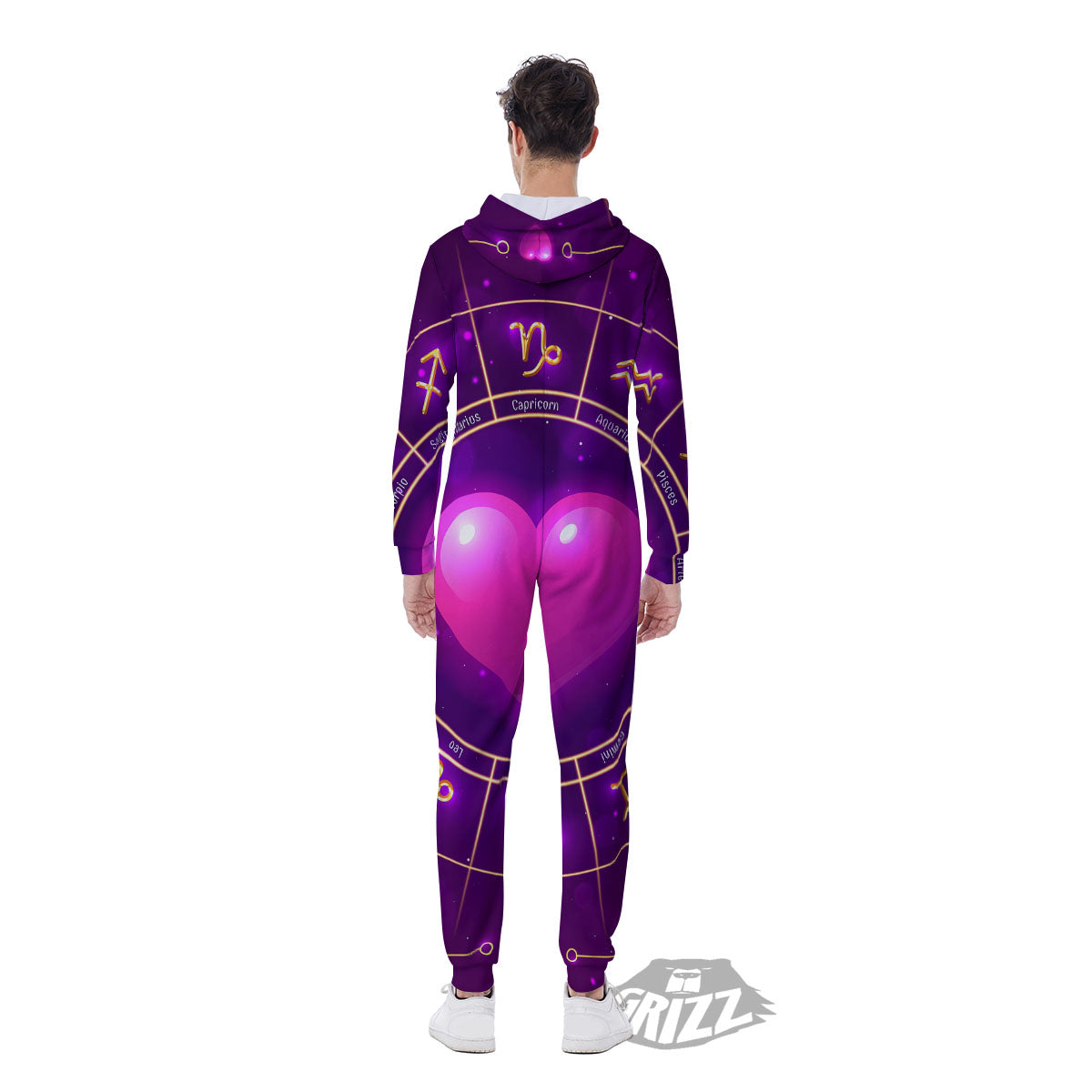 Zodiac Wheel Pink Heart Print Men's Jumpsuit-grizzshop