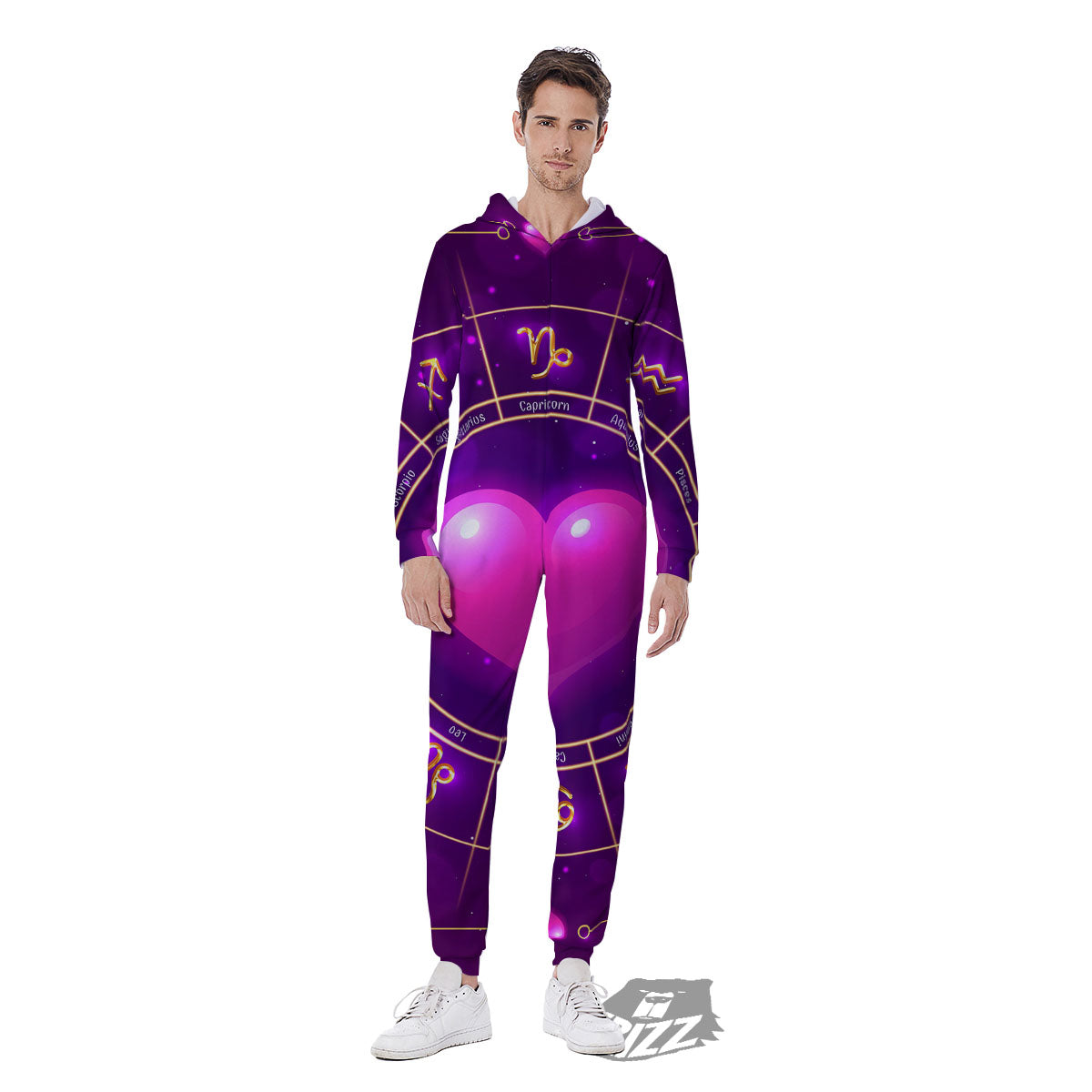 Zodiac Wheel Pink Heart Print Men's Jumpsuit-grizzshop