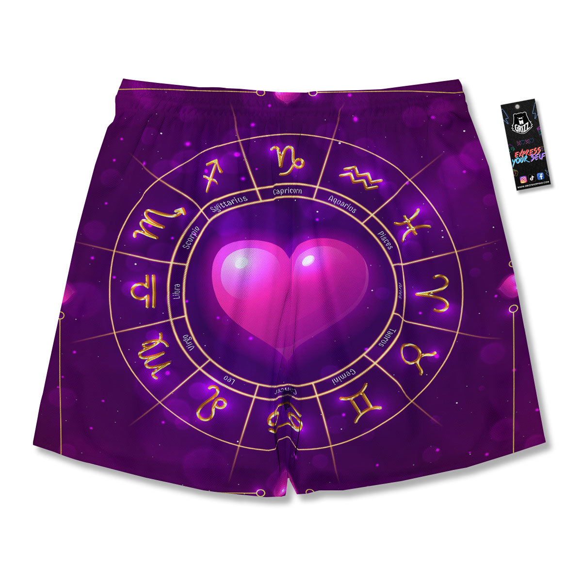 Zodiac Wheel Pink Heart Print Men's Running Shorts-grizzshop
