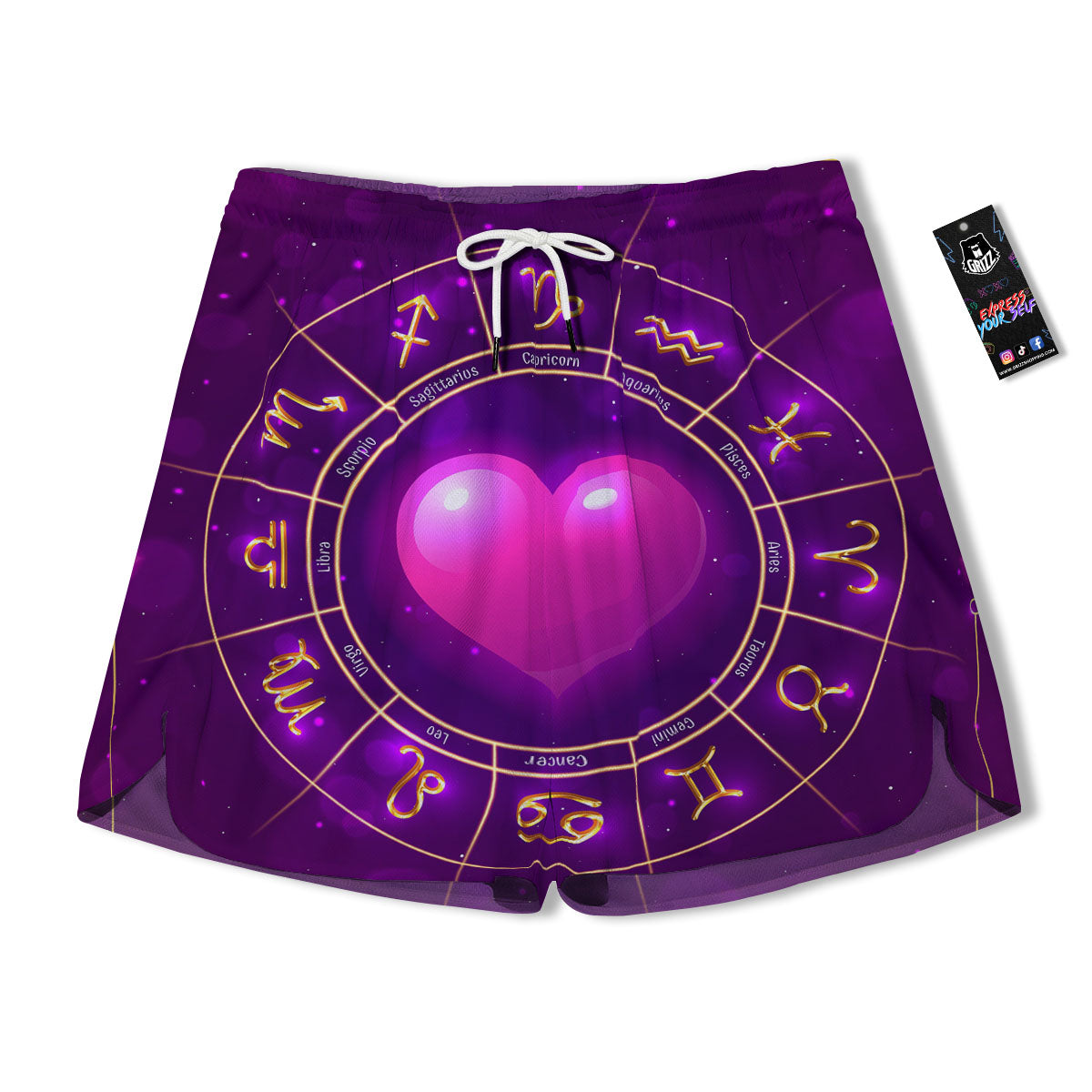 Zodiac Wheel Pink Heart Print Men's Running Shorts-grizzshop