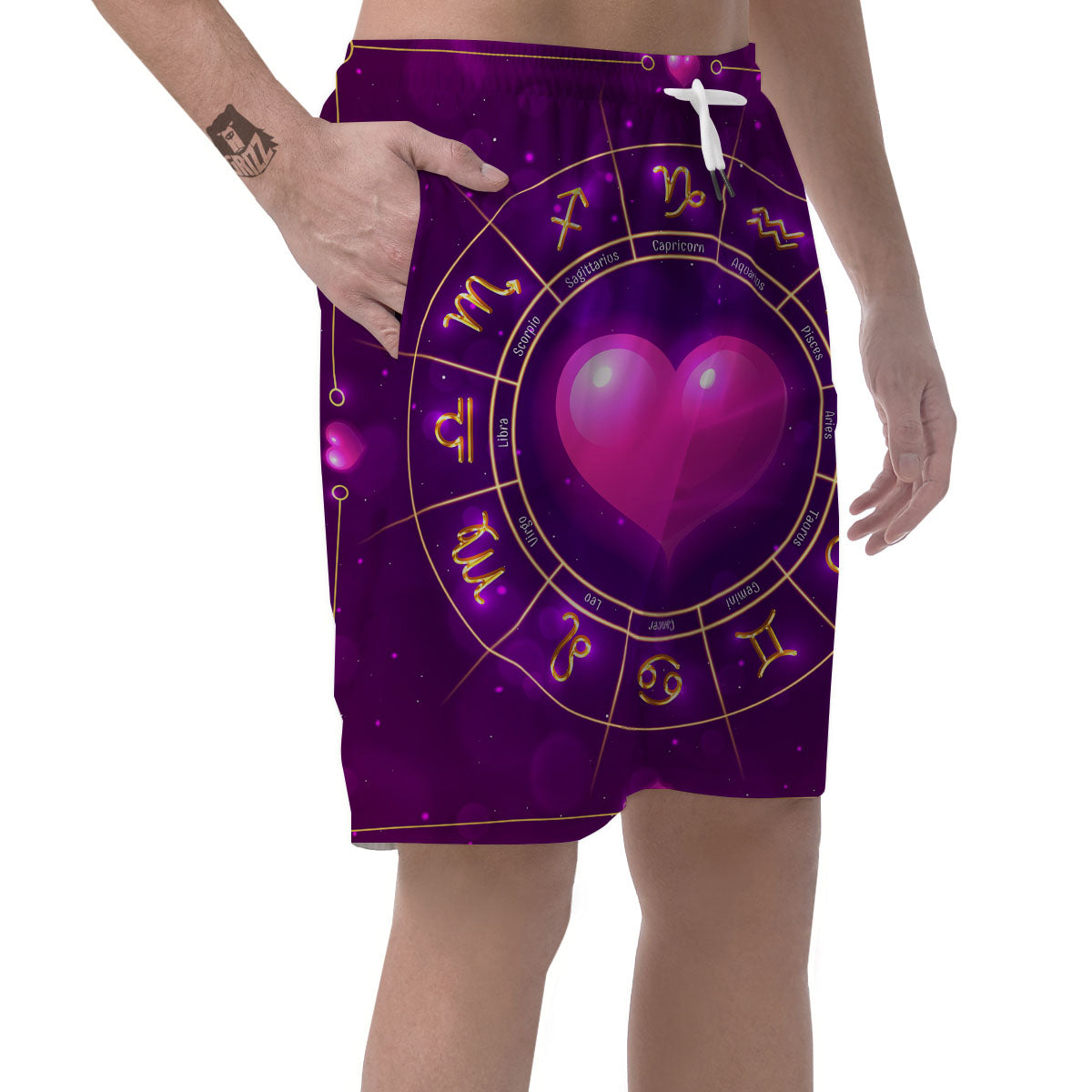 Zodiac Wheel Pink Heart Print Men's Shorts-grizzshop