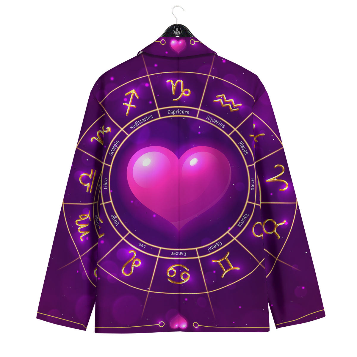 Zodiac Wheel Pink Heart Print Men's Sport Coat-grizzshop