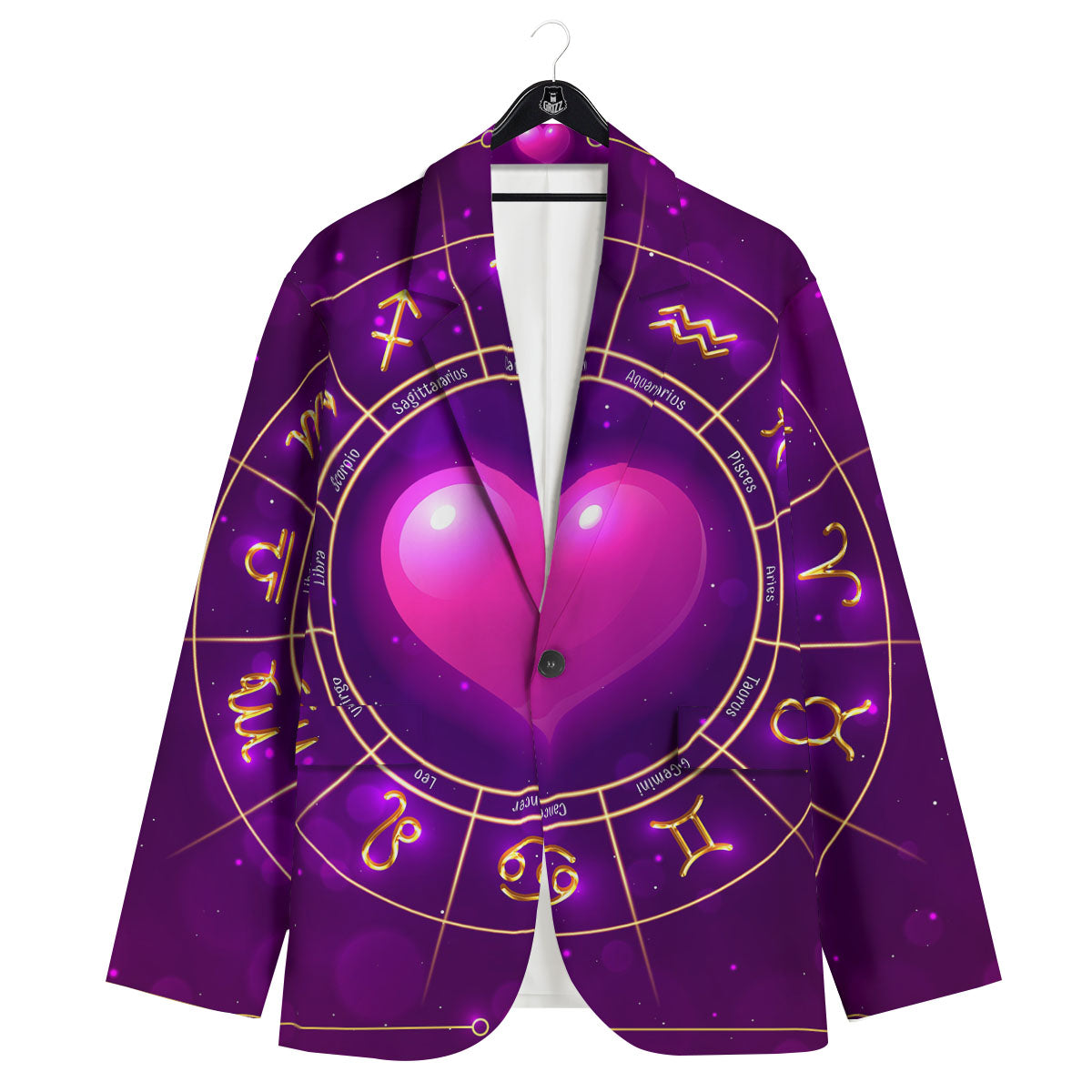 Zodiac Wheel Pink Heart Print Men's Sport Coat-grizzshop